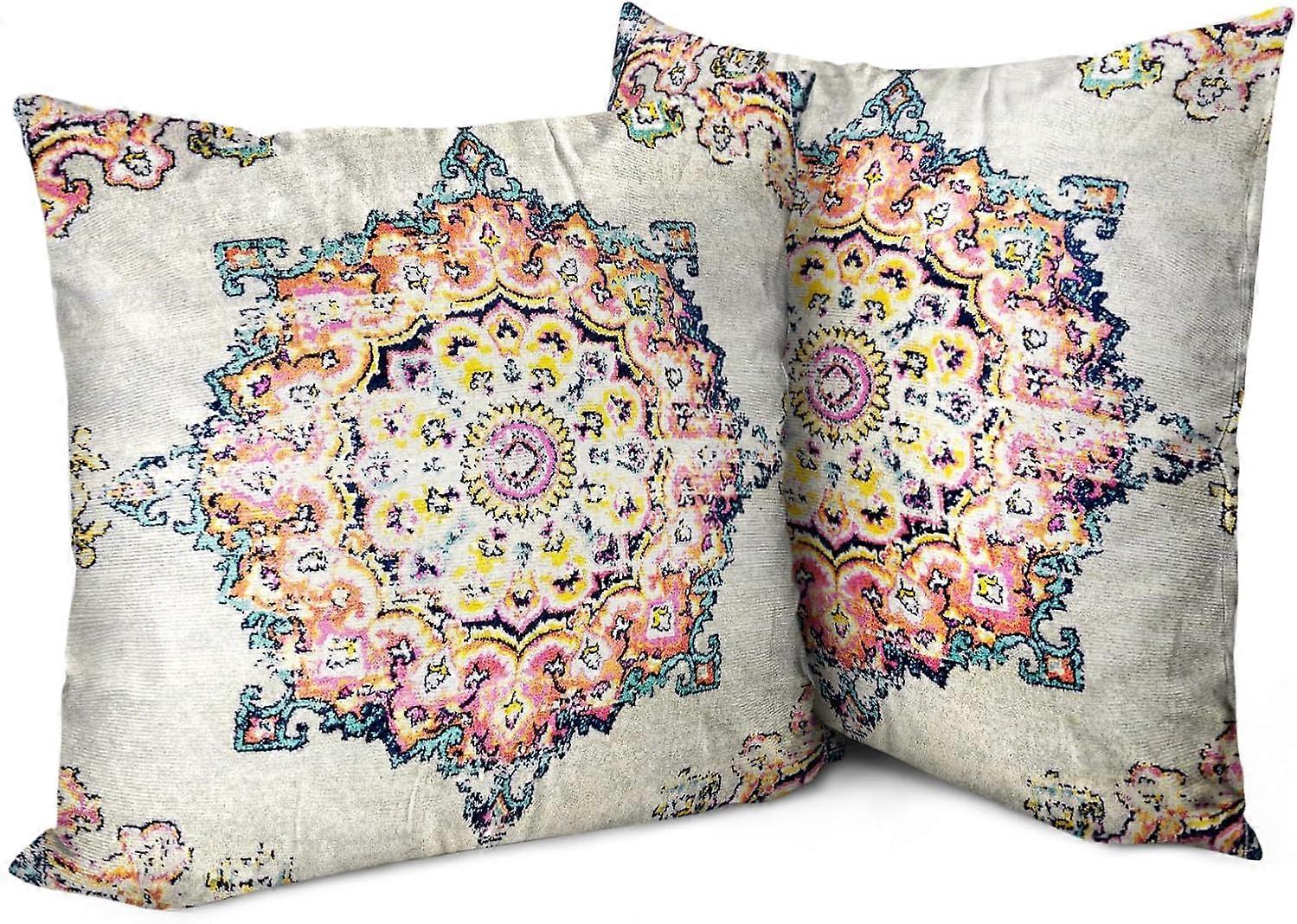 Capas de Almofada Boho 18"x18" Conjunto de 2 Vintage Carpet Laranja Bohemian Throw Pillow Case Soft Square Decorative Pillow Cases para Decoração de Casa Sofá Carro Living
