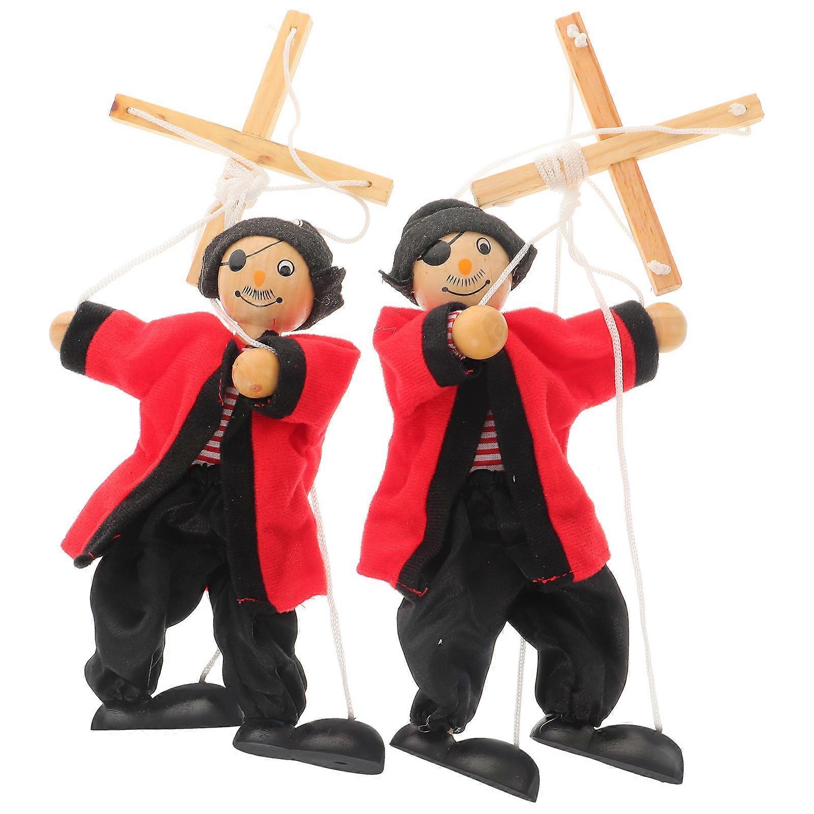 2Pcs Pirate Marionette Puppet String Wood Pirate String Marionette Puppet Show Toy Interactive Pirate Toy