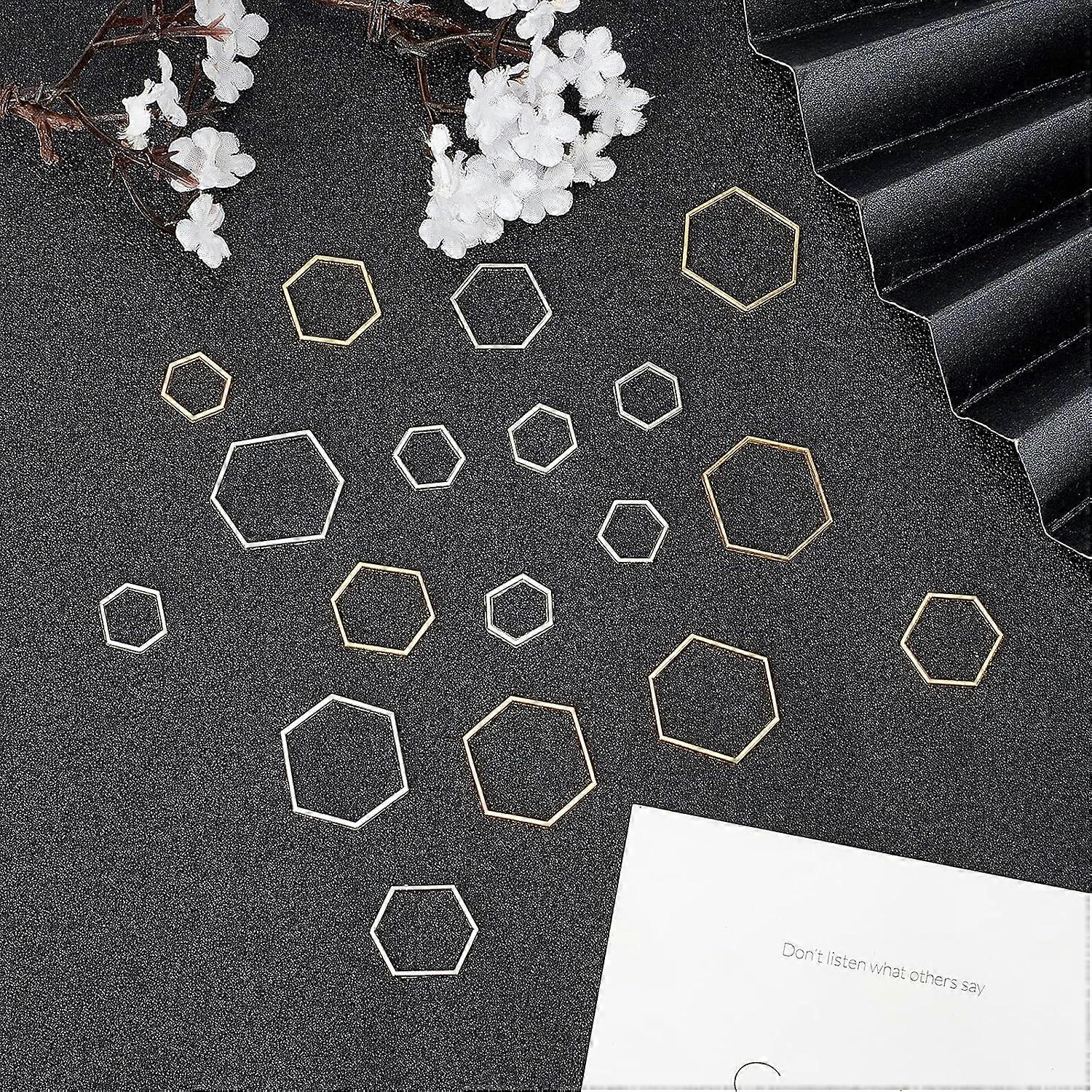 48Pcs 3 Sizes Hexagon Linking Rings Brass Earring Charm Connector Links Open Bezel Charms Earring Finding Charm for DIY Crafts Earring Resin Making Sl
