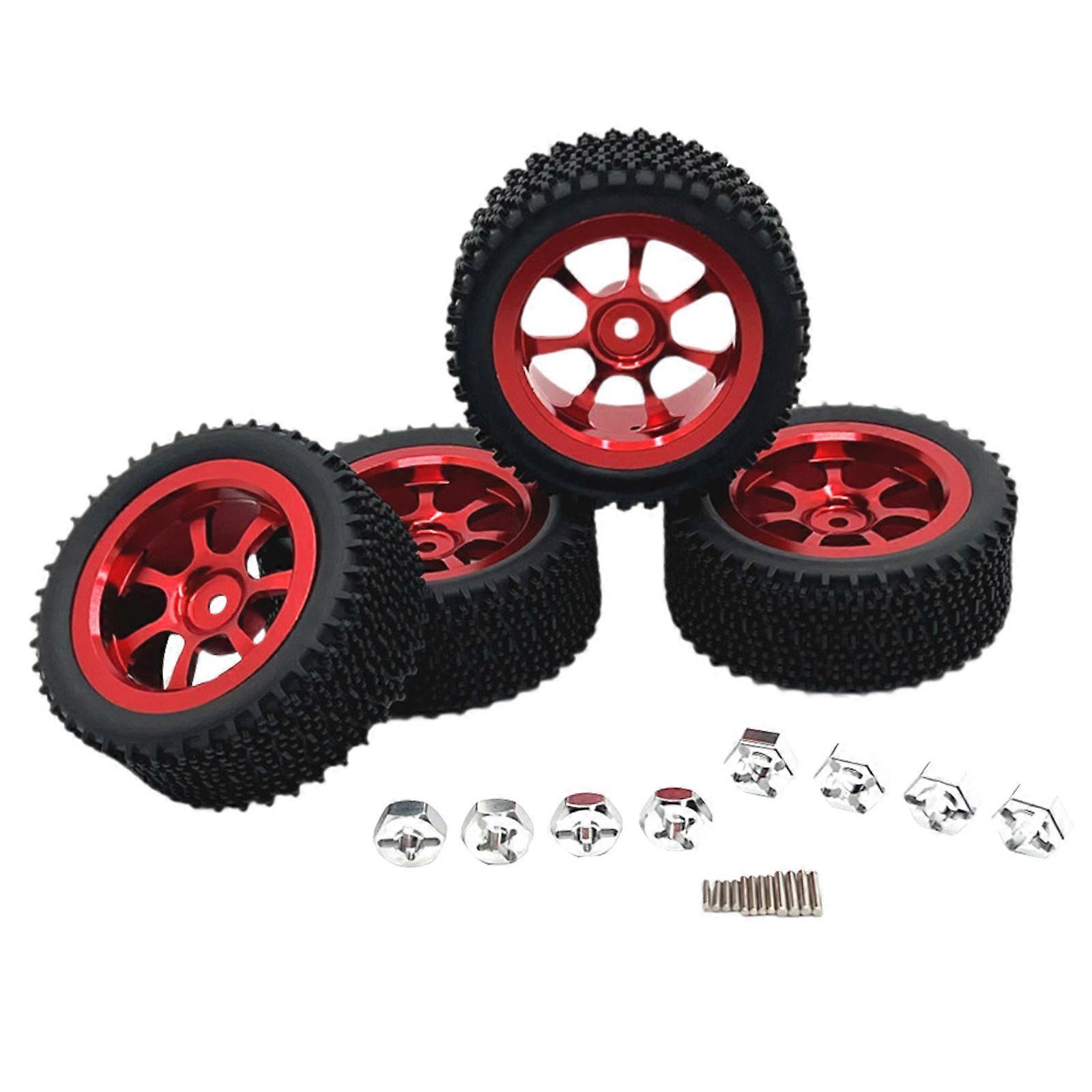 4 Pieces RC Wheels and Tires RC Part for Wltoys 1/14 RC Crawler Car DIY Accs red