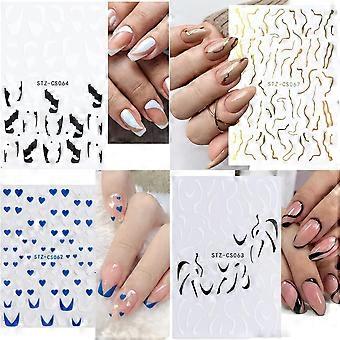 12 Blätter Sterne-Nagelsticker – 3D Selbstklebend In Silber, Gold, Schwarz & Weiß Für Kreative Nail-Designs