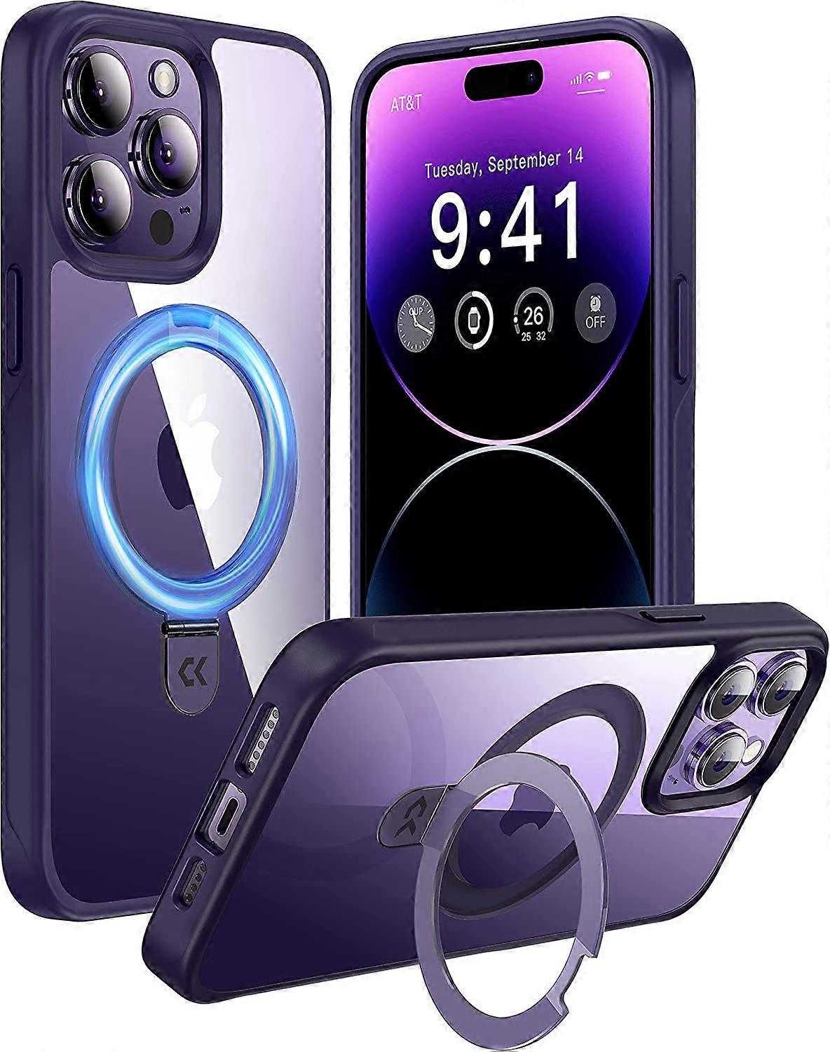 Clear Magnetic Stand for iPhone 14 Pro Max Case [Non Yellowing] [10FT Military Drop Protection] Compatible with MagSafe Invisible MagicStand Shockproo