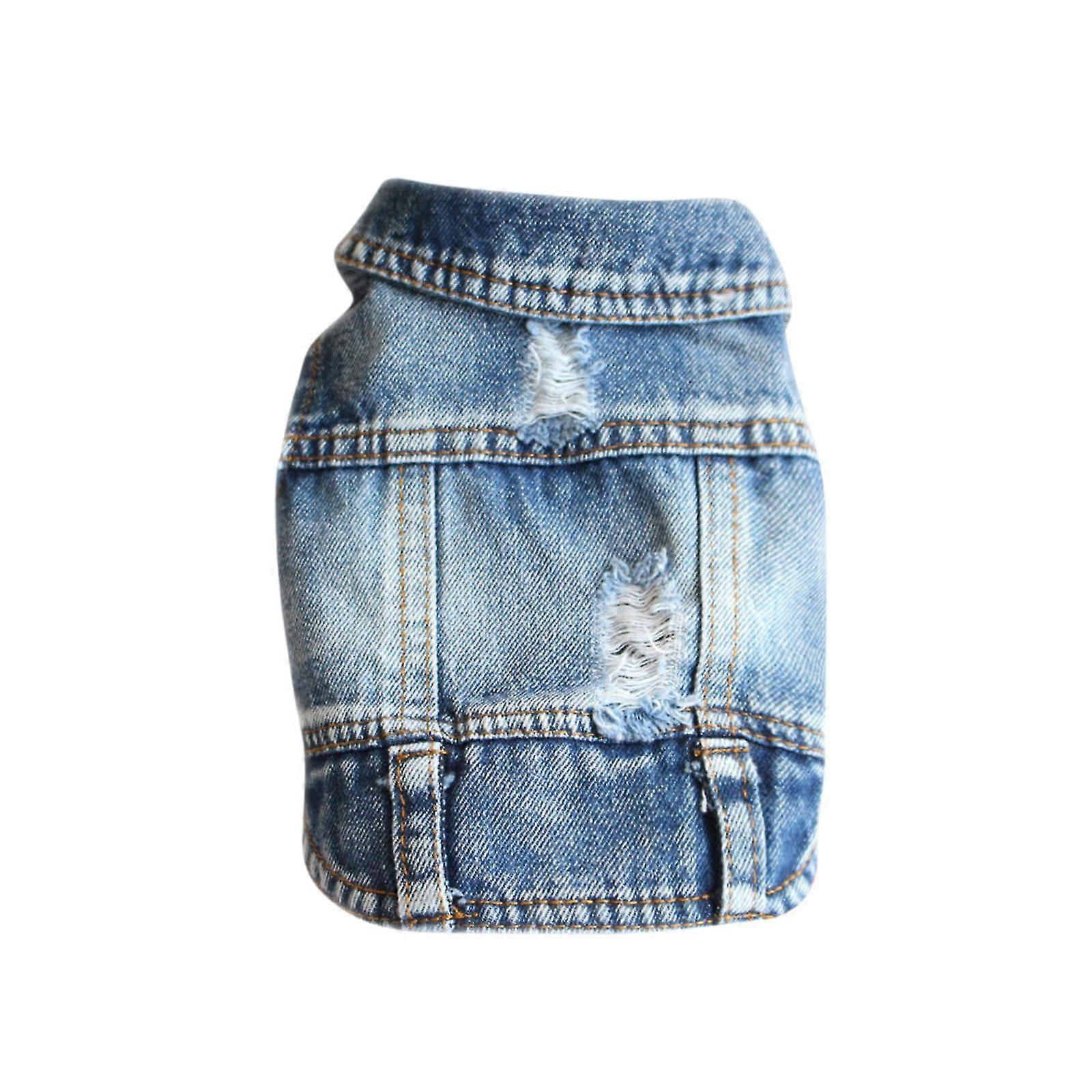 ペット服 テディ・ボメイ・ドッグ 春と夏の服 春と夏 新しいデニムベスト 壊れた穴 デニムベスト