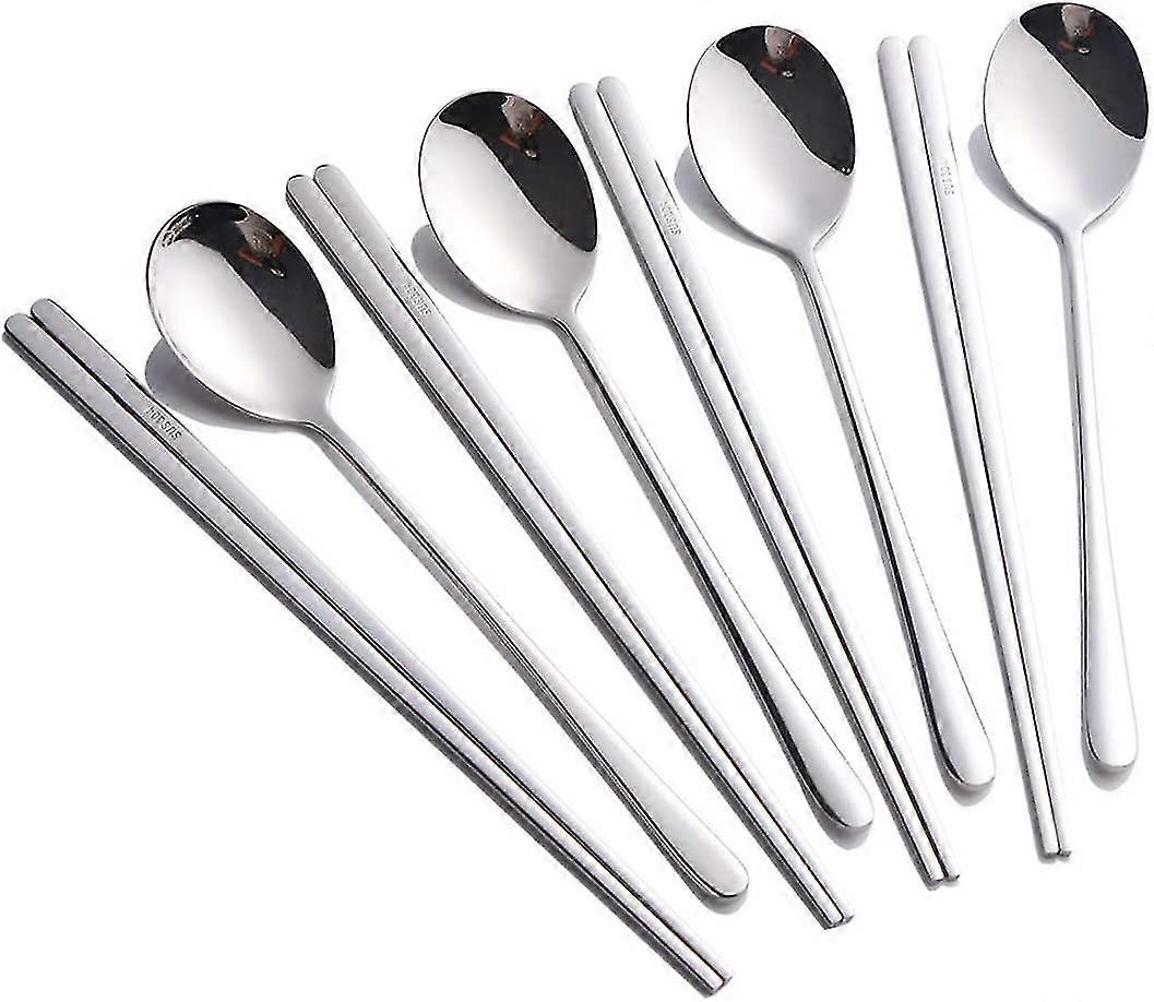 Conjunto de jantar com 4 colheres e pauzinhos, conjunto de colheres e pauzinhos coreanos de aço inoxidável