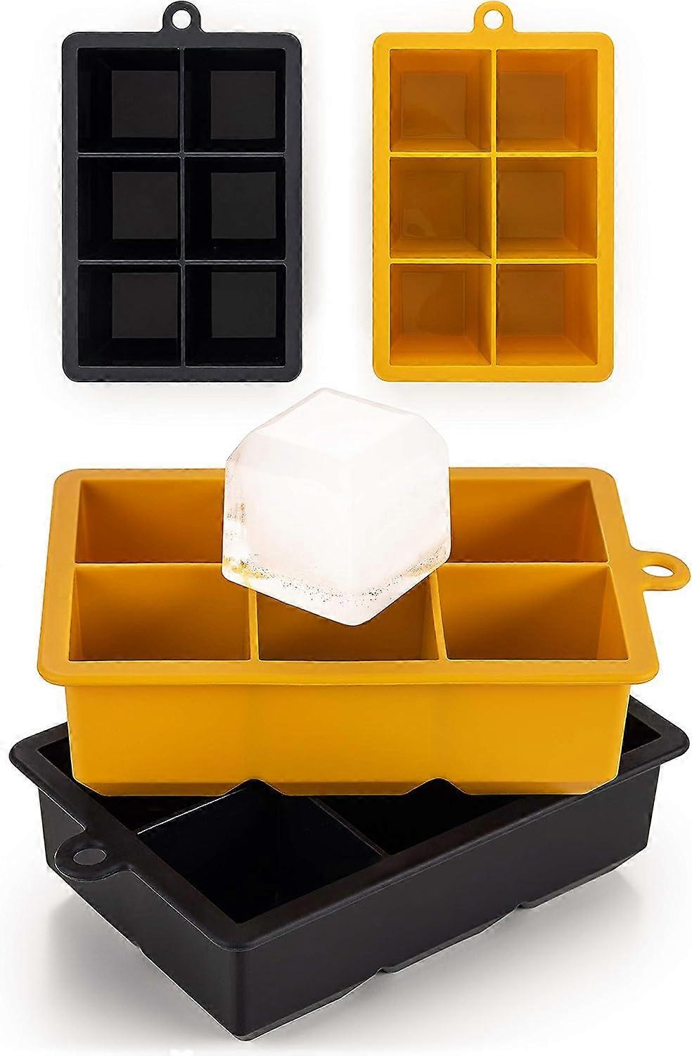 XXL ijsblokjesbakjes - 6 XXL ijsblokjes per bakje (12 ijsblokjes) - BPA-vrij - Easy Release - Vaatwasmachinebestendig - Zwart/geel
