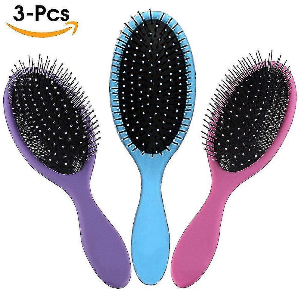 3pcs Detangling Paddle Hair Brush Set With Soft Flexi Bristle
