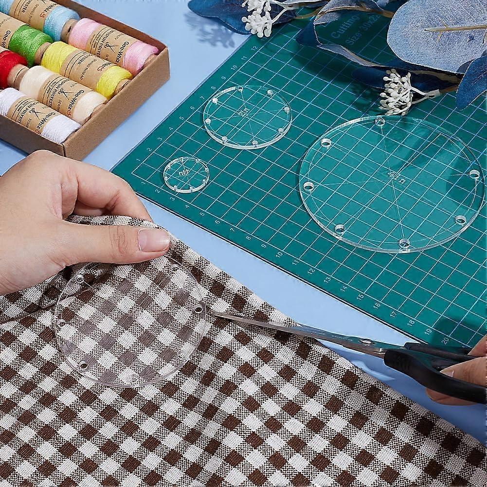 8Pcs 4 Styles Acrylic Circular Quilting Template Cutting Guide Sewing Tools Clear 24.5~100x2.5~3mm Hole: 1.2~4.8mm 2pcs/style
