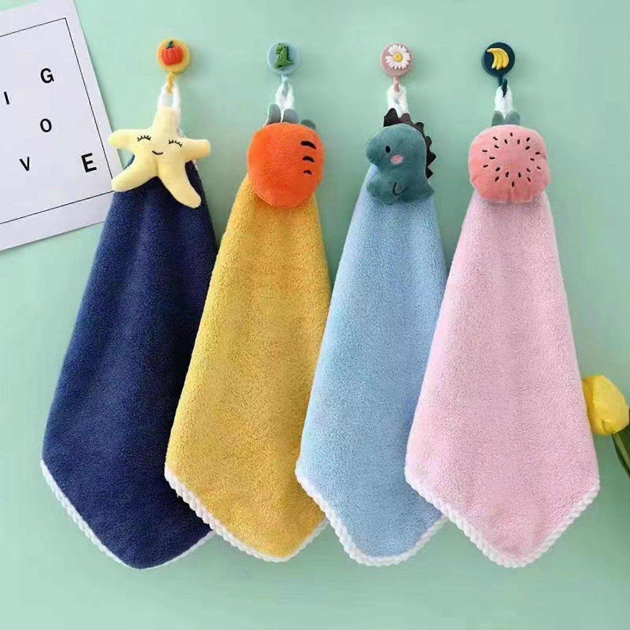 Kids Microfiber Towels, Hanging Loop, Absorbent Quick-Drying, Cartoon Pattern, 30x30cm
