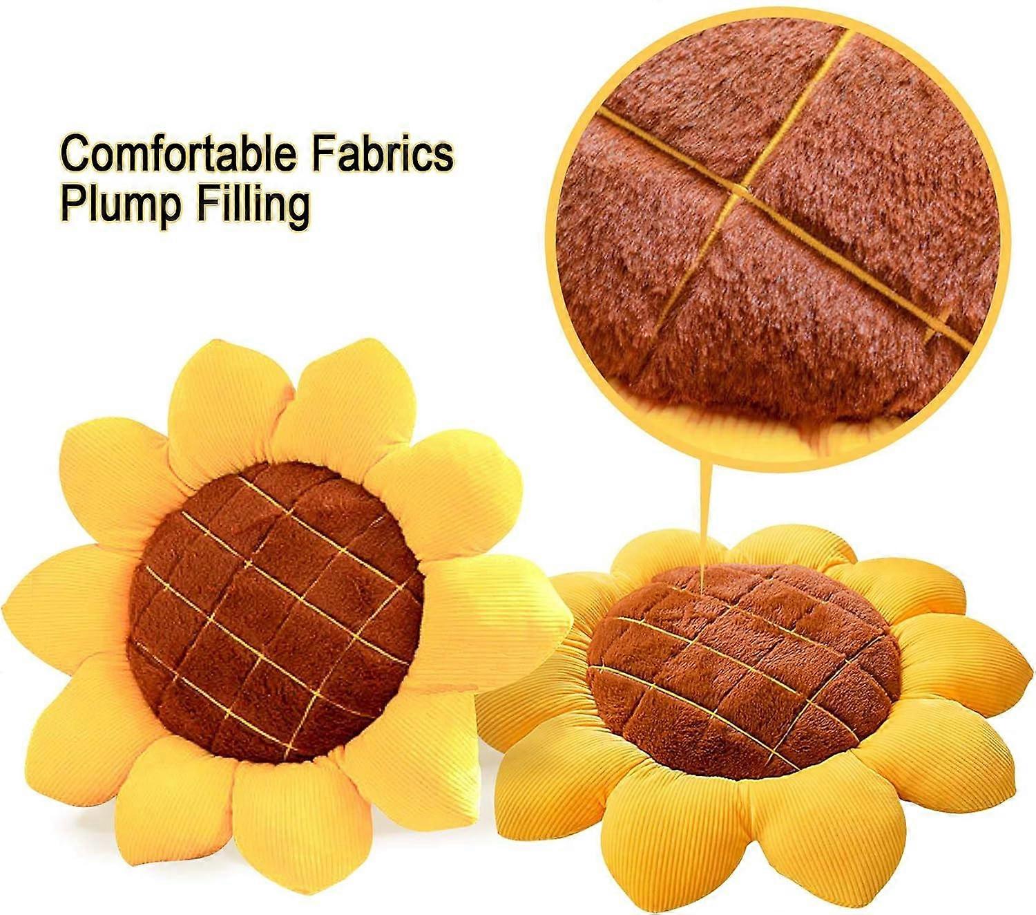 向日葵地板枕头和靠垫儿童沙发椅枕头，适合少女的可爱房间装饰，15.8 英寸/40 厘米