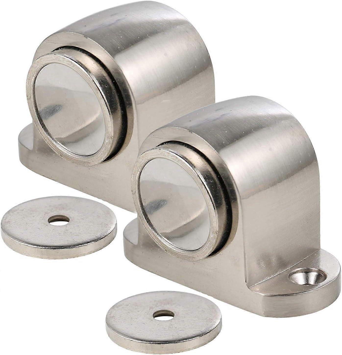 Set of 2 Magnetic Alloy Door Stopper with Catching Screw Bracket Field Fixing Wire Drawing Finish