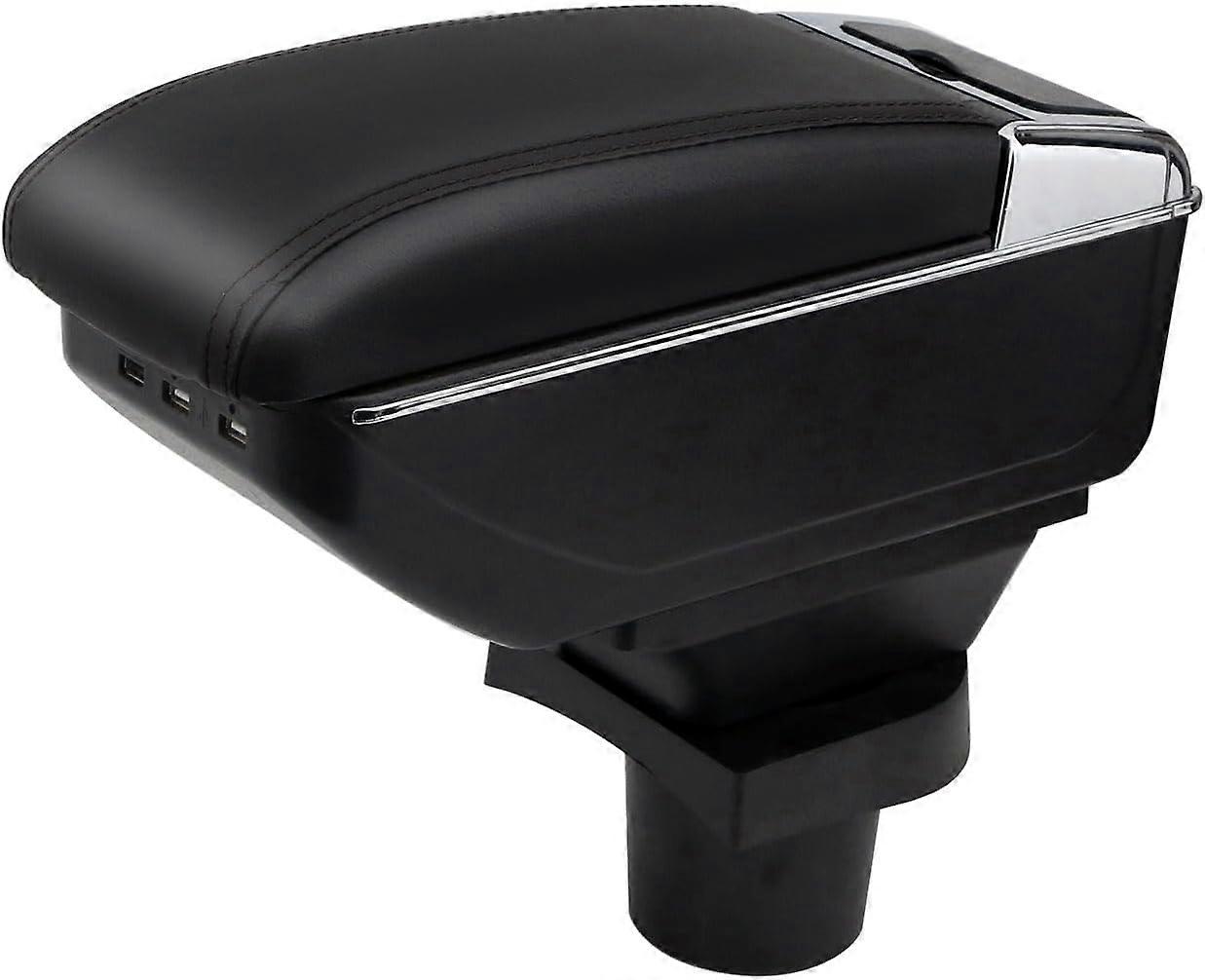 Exquisite For MINI COOPER COUPE Armrest Console Center Storage Box with Base Cup Holder Ashtray (All Black, Double layer with USB)
