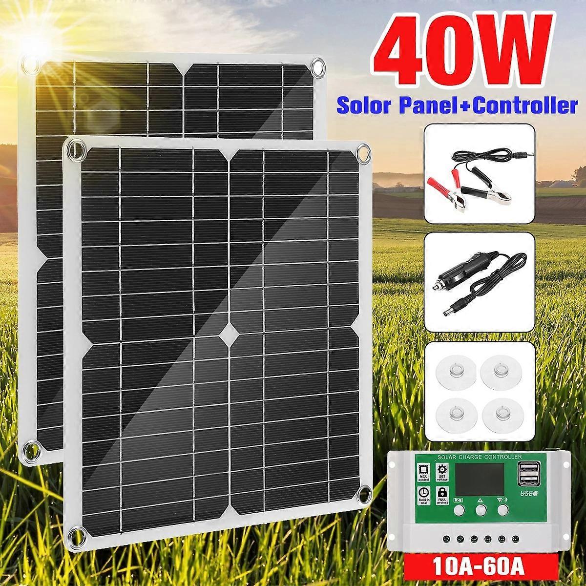 Portable 40W Solar Panel with 10A-60A Battery Charger Controller Kit Car Boat Caravan-MXBC