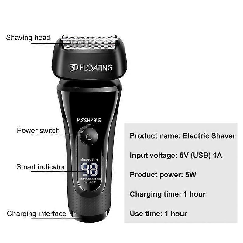 USB Rechargeable Electric Shaver 1 Hour Fast Charge Shaving Machine Men 3D Triple Floating Blade Razor Wet-Dry Dual Use Washable
