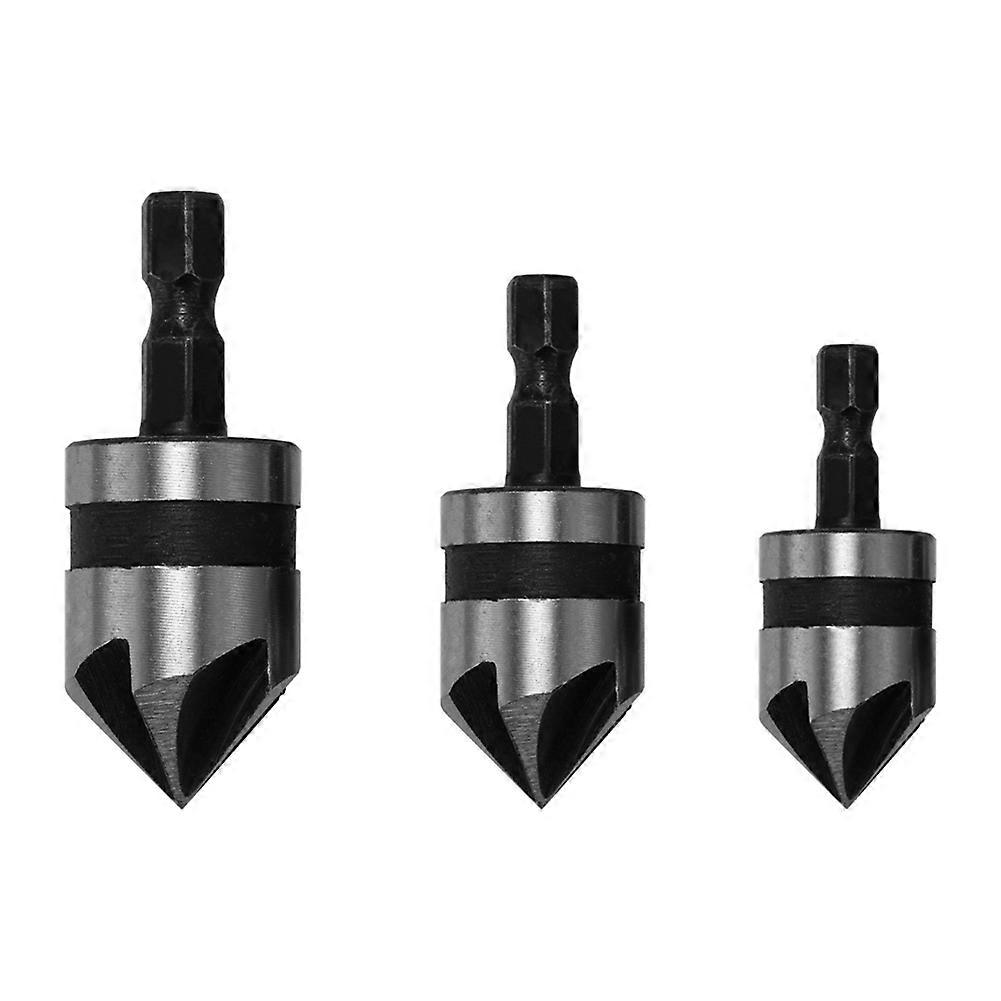 3Pcs Carbon Steel Hex Countersink Set for Wood Metal Quick Change Drill Bit Tool