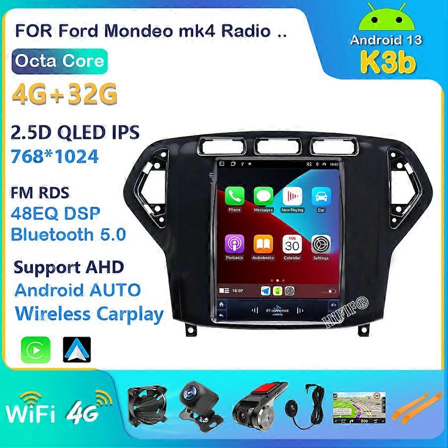 Carplay Tesla Style Car GPS Multimedia Navigation Player for Ford Mondeo mk4 Radio 2007-2014 8 Core Voice Control Andriod 13