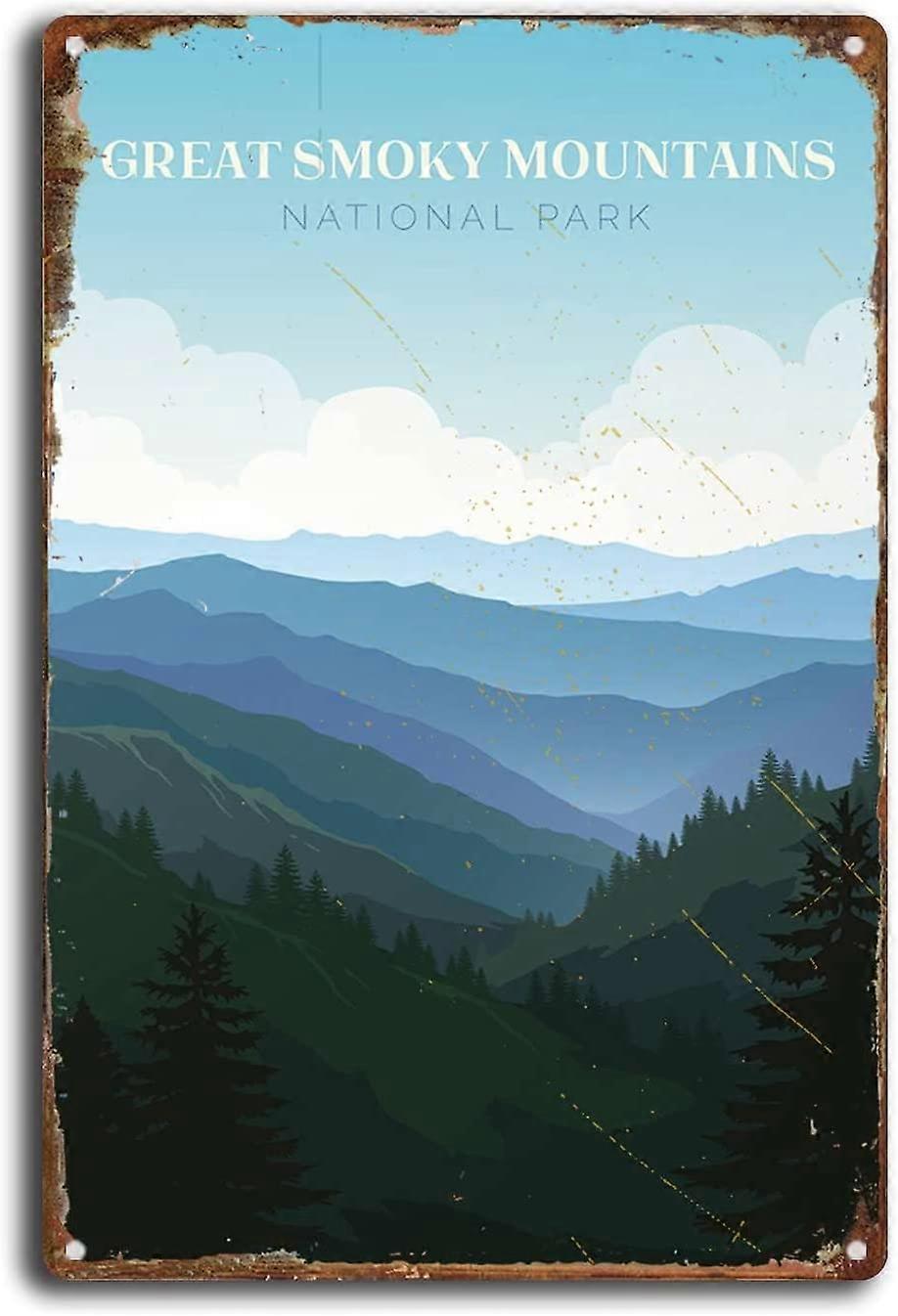 ブリキ看板グレートスモーキーマウンテンズ国立公園米国国立公園面白い金属錫看板壁の装飾8x12インチ