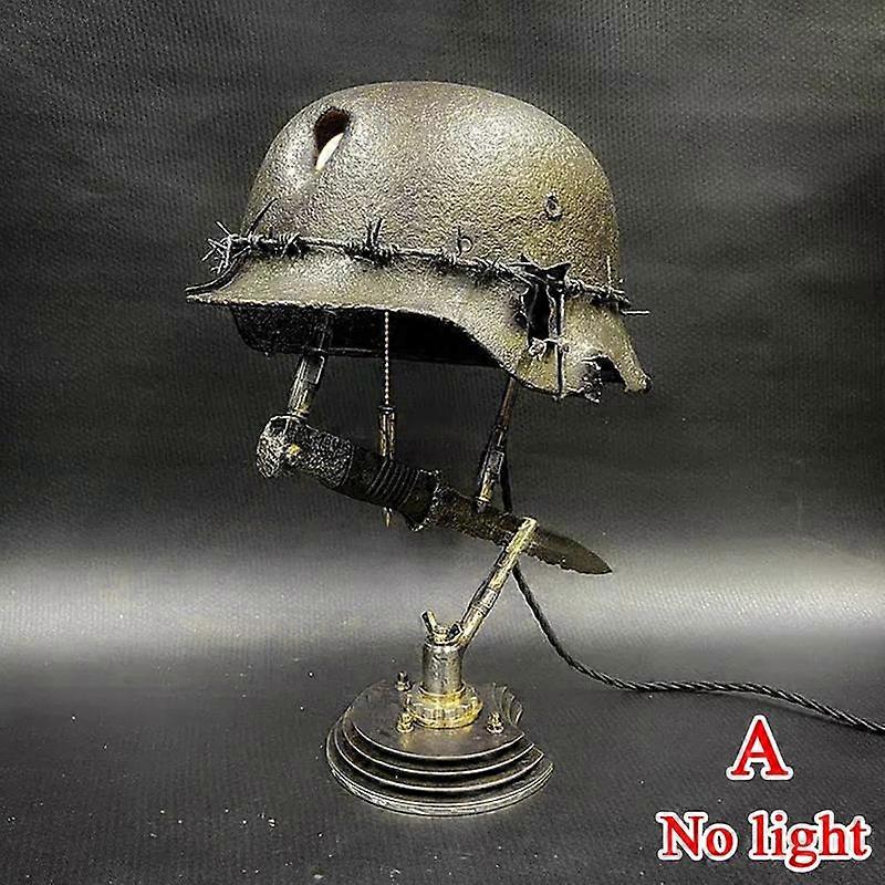 Retro War Relic Lamp Statue Abstract Ornaments Resin Model Light Soldier Hat Shape Lamp Home Ornaments