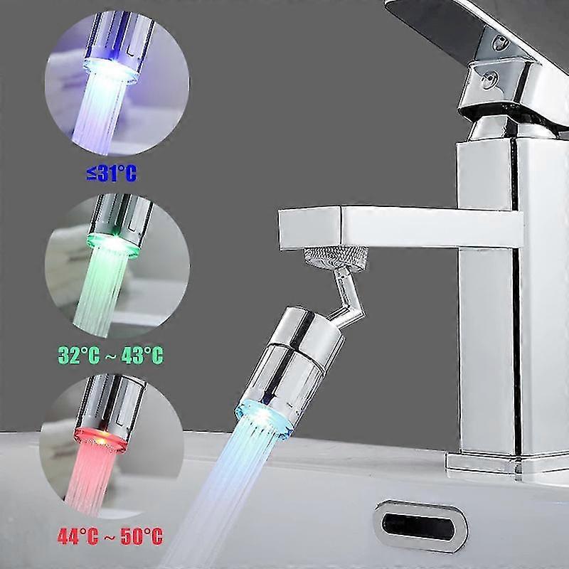 720kitchen Led Sensor Light Faucet Aerator Adjustable Anti-splash Filter Tap Bathroom Shower Nozzle Head Water Saving