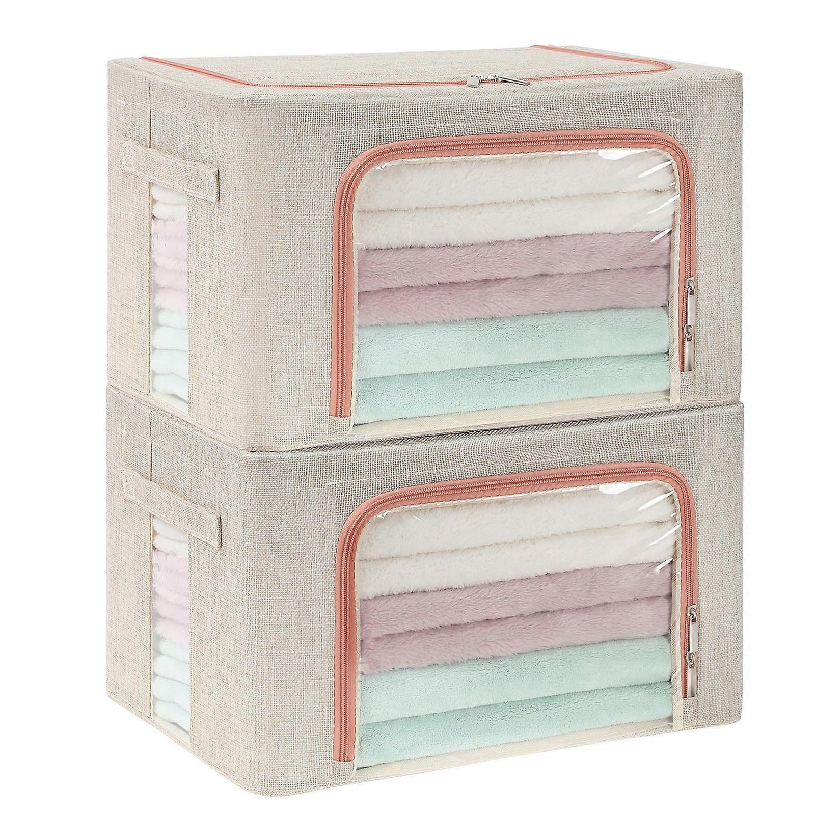 2 Pcs Sturdy Storage Bags Stackable Storage Boxes/Containers, Durable Handles Solid Bottom with Meta