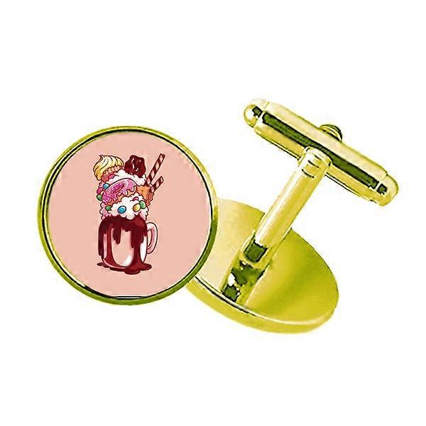 ドーナツチョコレートビスケットカップアイススタッズビジネスメタルカフリンクスゴールデン