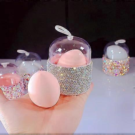 bling Capsule Makeup Sponge Set - Dual-Use Sponge, Sponge Powder Puff, Makeup Egg Shape, Dustproof Storage Container (Silver)
