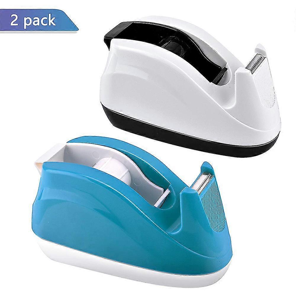 2 stuks desktop tape dispenser zelfklevende rolhouder met gewogen antislipbasis, 2 stuks (blauw en wit)