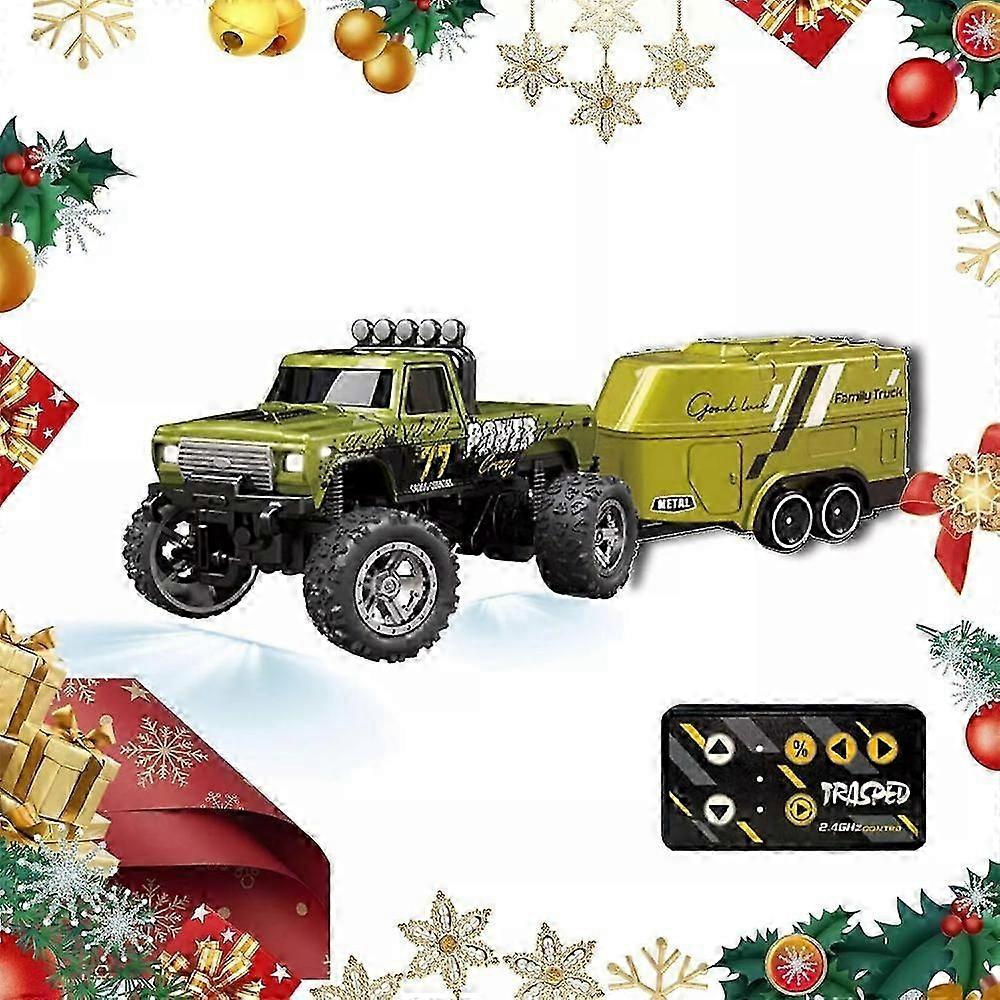 Mini RC Monster Truck USBC Rechargeable Underflow with Trailer,1:64 Scale Alloy