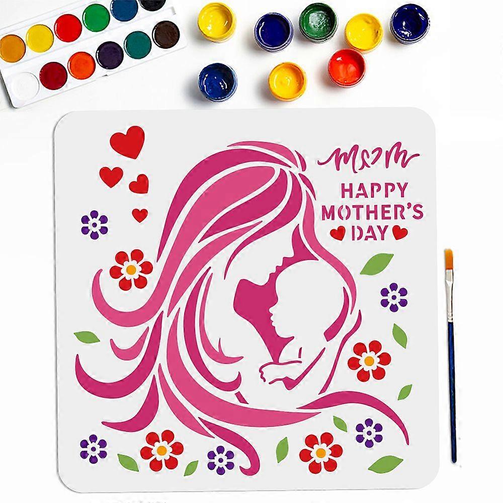 1Pc Mother's Day PET Hollow Out Drawing Painting Stencils for DIY Scrapbook Photo Album with 1Pc Art Paint Brushes Human 300x300mm