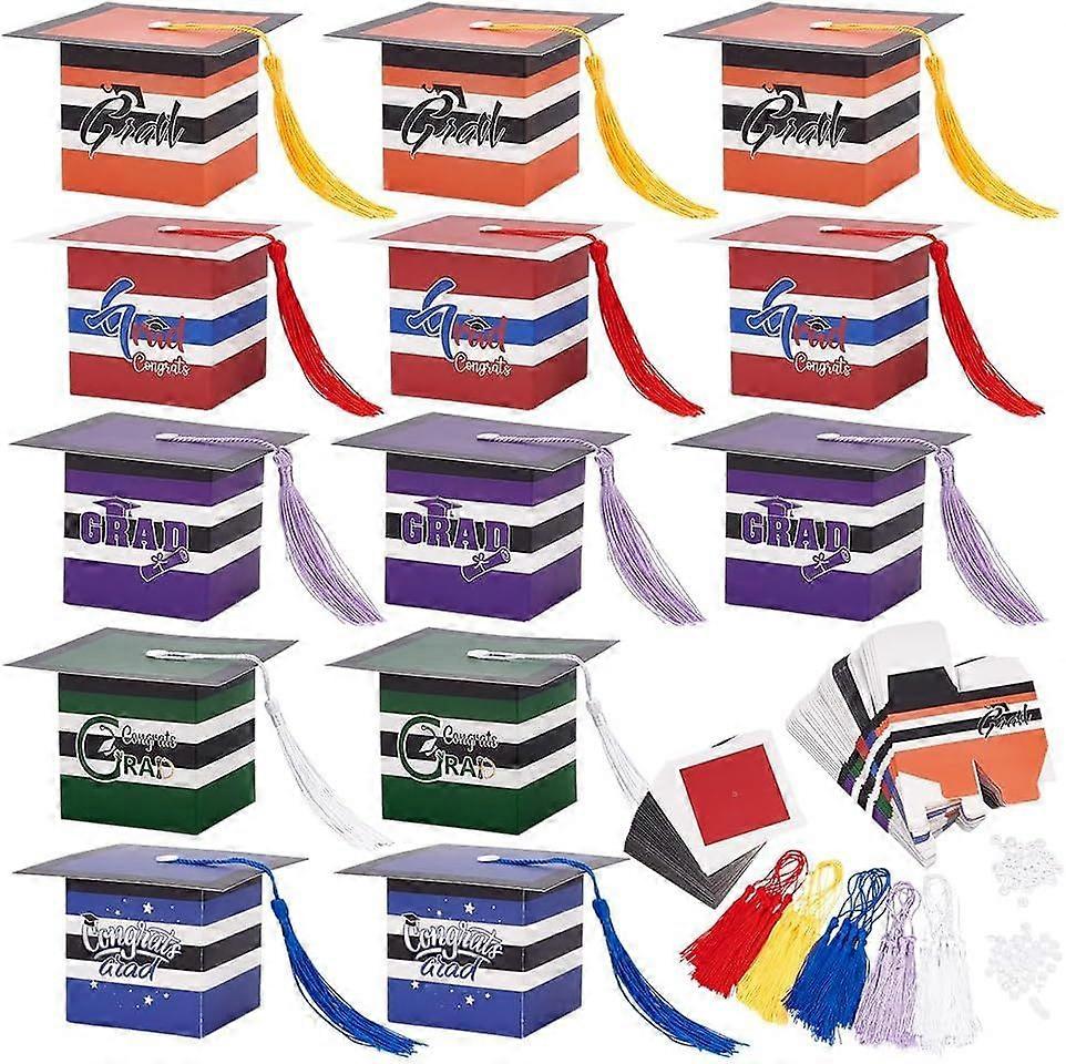 40 Sets Graduation Candy Boxes Multi-Style Graduation Favor Box Graduation Chocolate Box with Tassel for Graduation Presents Wrapping Mixed Color