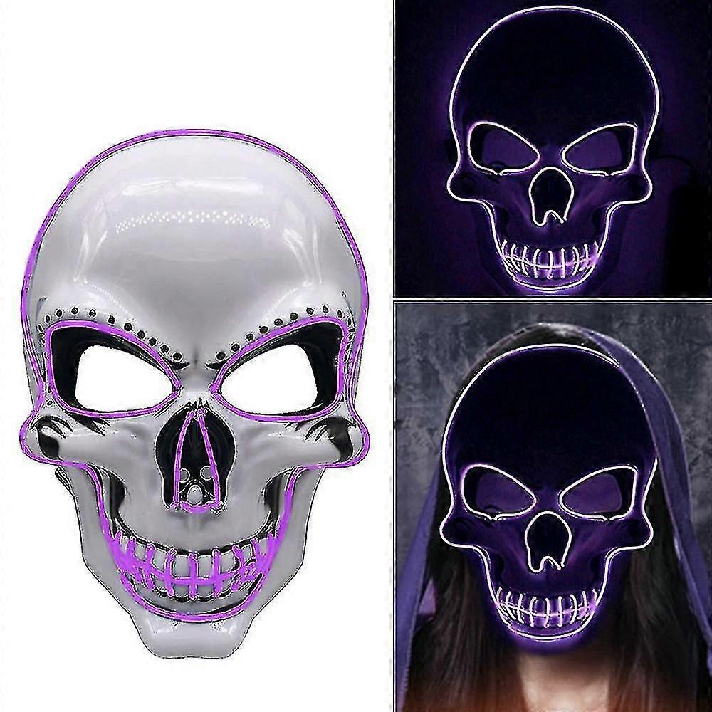 LED 光るマスク 蛍光マスク ハロウィンパーティー 怖いマスク 面白いマスク ロールプレイング コスチューム小道具 プロムマスク パープル 5