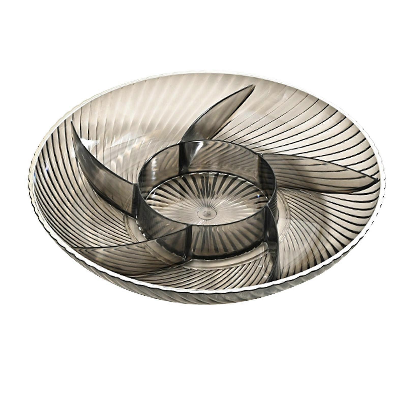 Fruit Serving Tray 6 Compartment Plastic Divided Platter Silver Gray