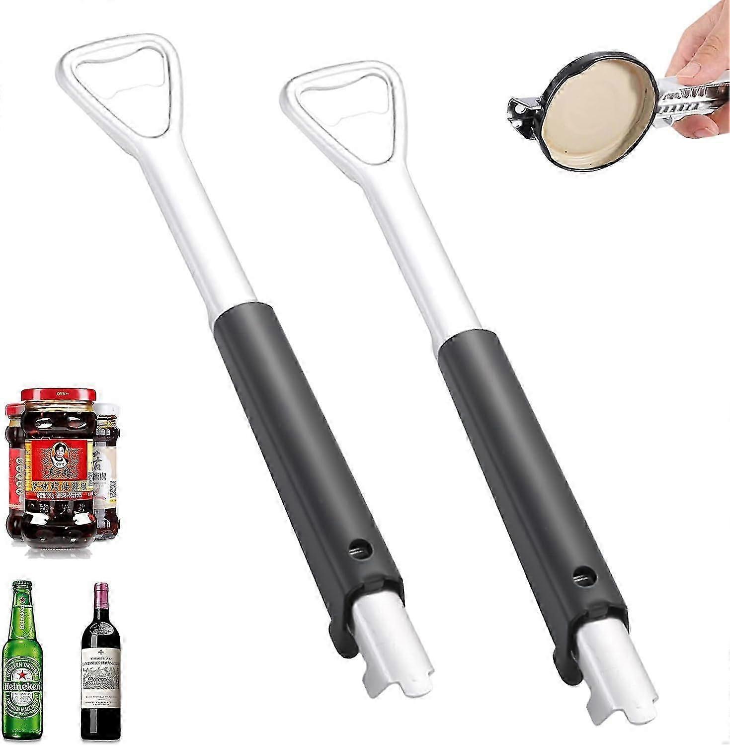 2pcs Effortless Jar Opener for Arthritis, 2 in 1 Stainless Steel Jar Opener, Multifunctional Lid Opener, Suitable for Elderly with Weak Hands