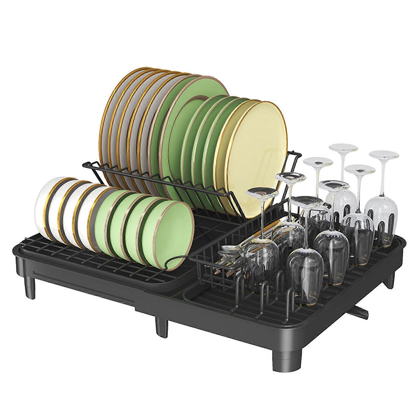 Multifunctional Dish Rack With Cutlery Section Tableware Storage Organizer Countertop Plates Dishes Drying Solution