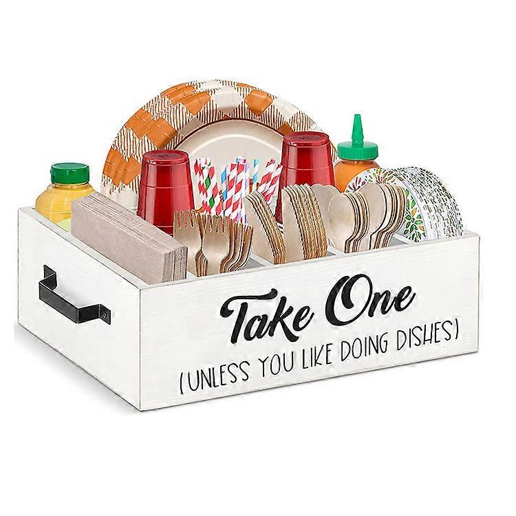 Wood Utensil Holder with 7 Compartments - Space Saving Organizer for BBQ and Camping