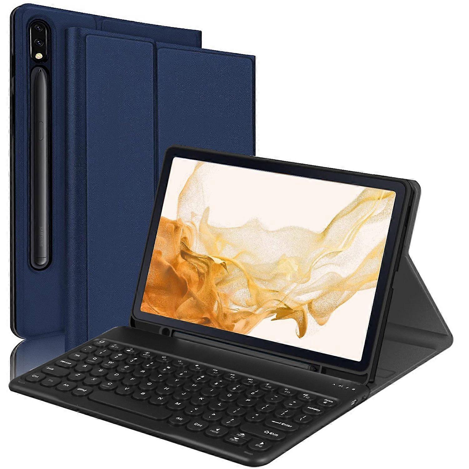 For Samsung Galaxy Tab S7 FE/S7+/S8+ Wireless Bluetooth Keyboard+Tablet Case with Pen Slot