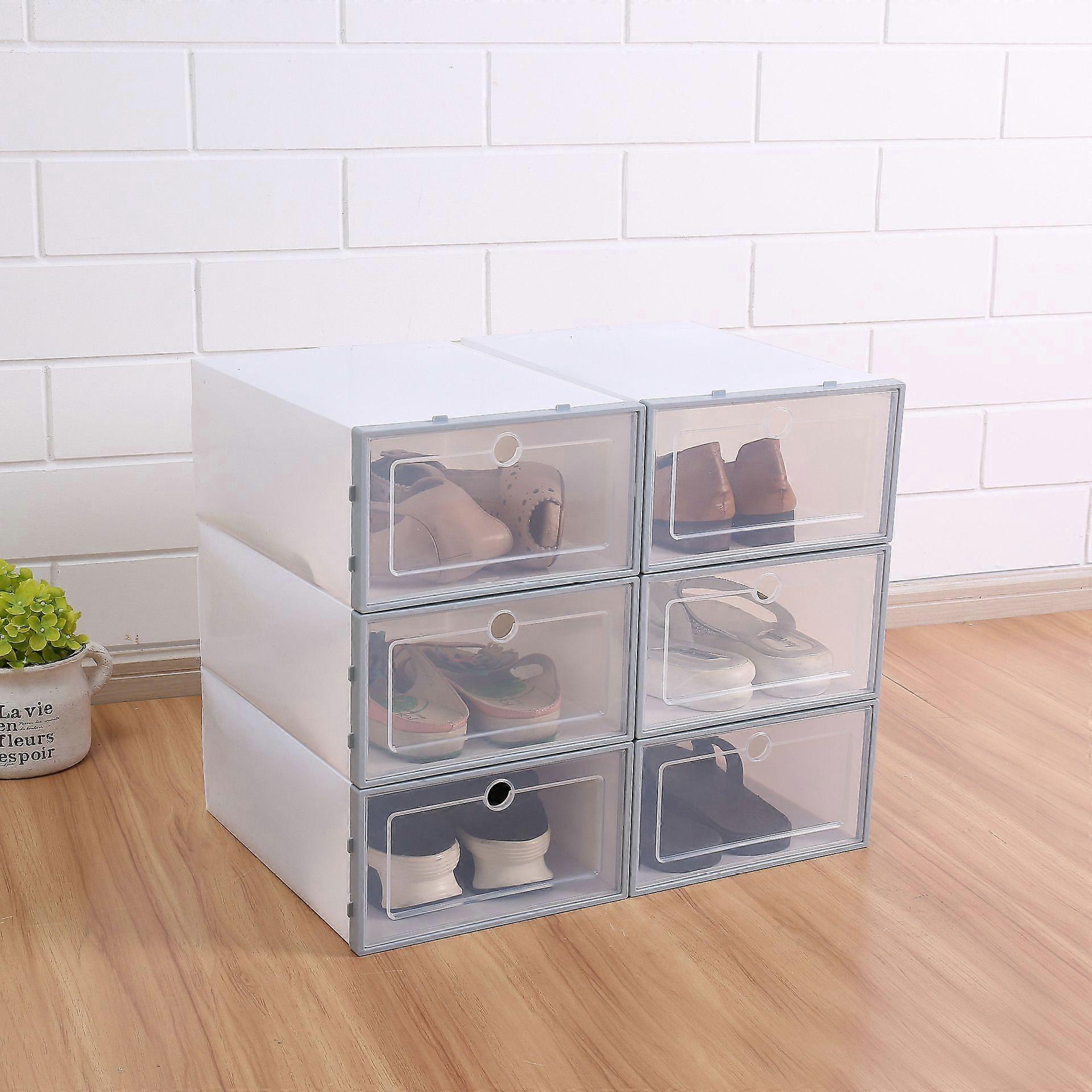 6pcs Plastic Shoe Box Stackable Foldable Shoe Organizer Drawer Storage Case With Flipping Clear Door Ladies Men