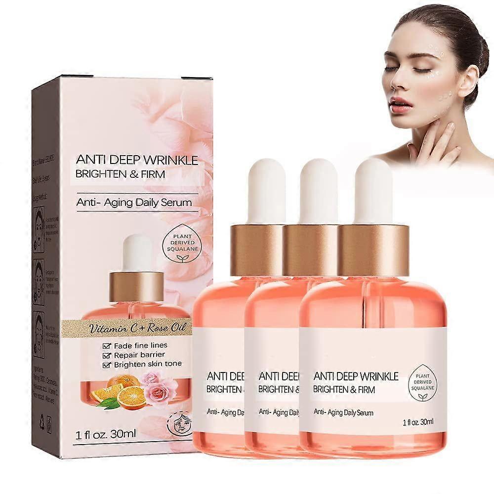 3pcsアドバンスドディープアンチリンクルセラム、アンチエイジングデイリーセラム、ビタミンCローズファーミングオイル、コラーゲンブーストアンチエイジングセラム30ml
