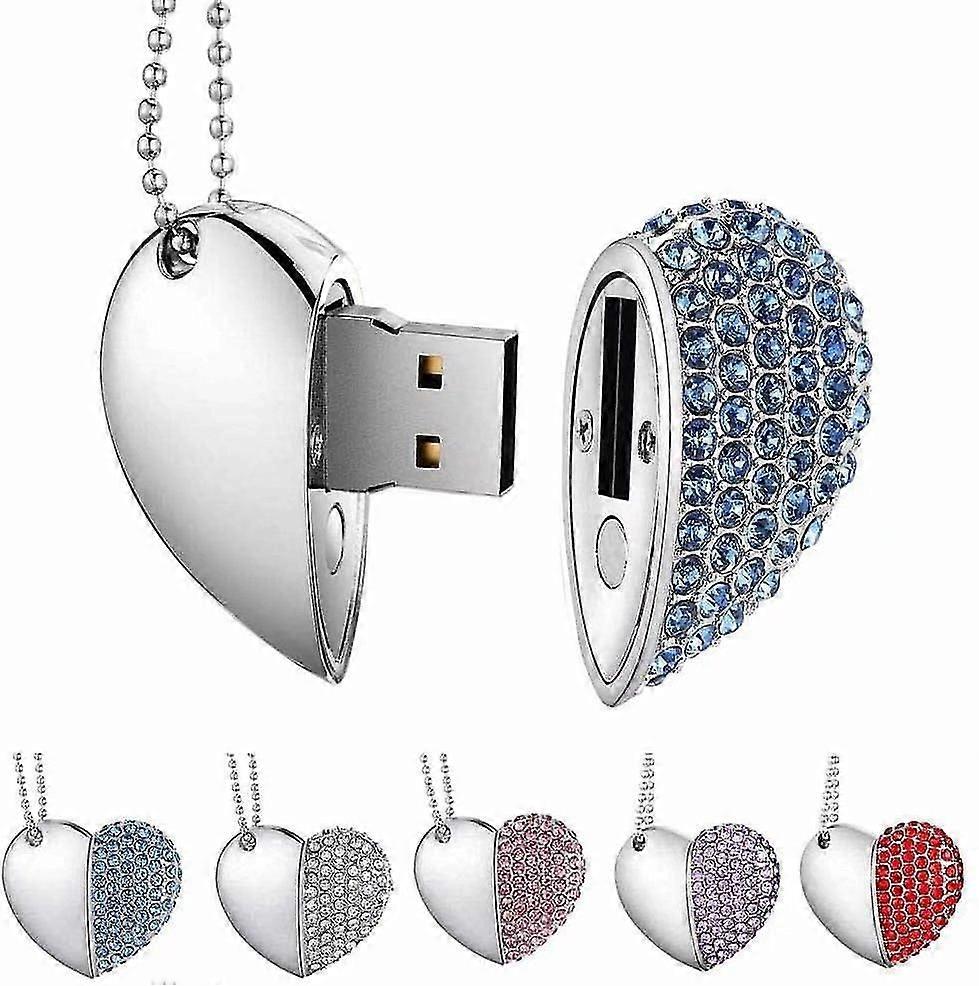 Usb Stick, Premium Usb 3.0, Diamond Heart Shape 32GB USB Flash Drive Waterdichte Memory Stick Memory Stick High Speed Transfer, Blauw