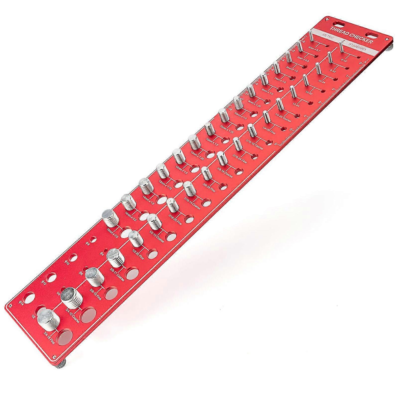 34 Nut and Bolt Thread Checker Identifying from 6 to 3/4" & 4mm to 16mm Aluminum Nut and Bolt Identification Tool Gauge Red