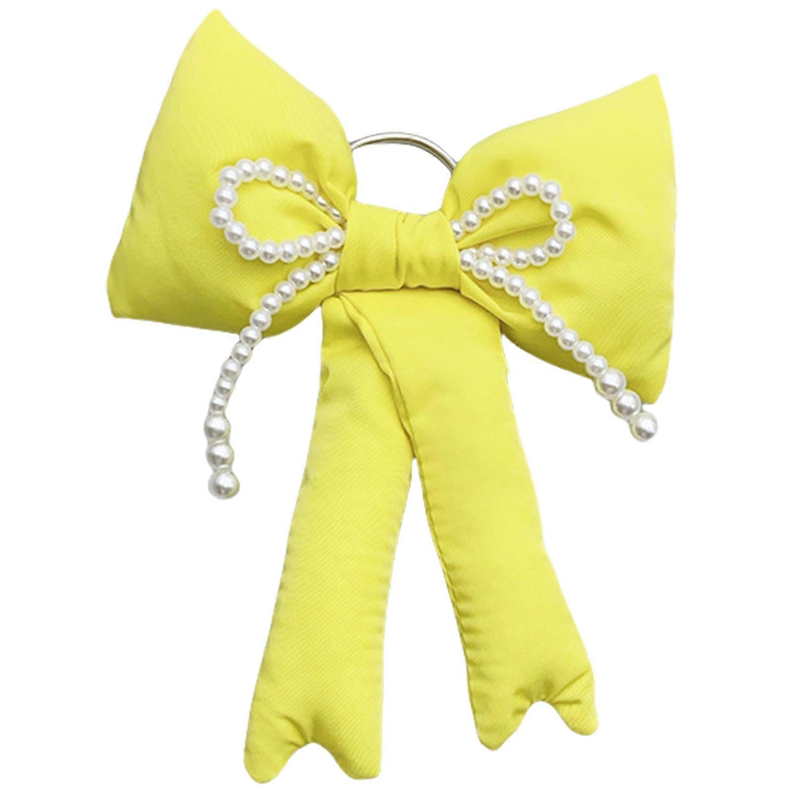 élégant bowknot porte-clés fausse perle noeuds pendentif pour sacs à main et sacs à dos pour femmes porte-clés coloré sac ornement jaune