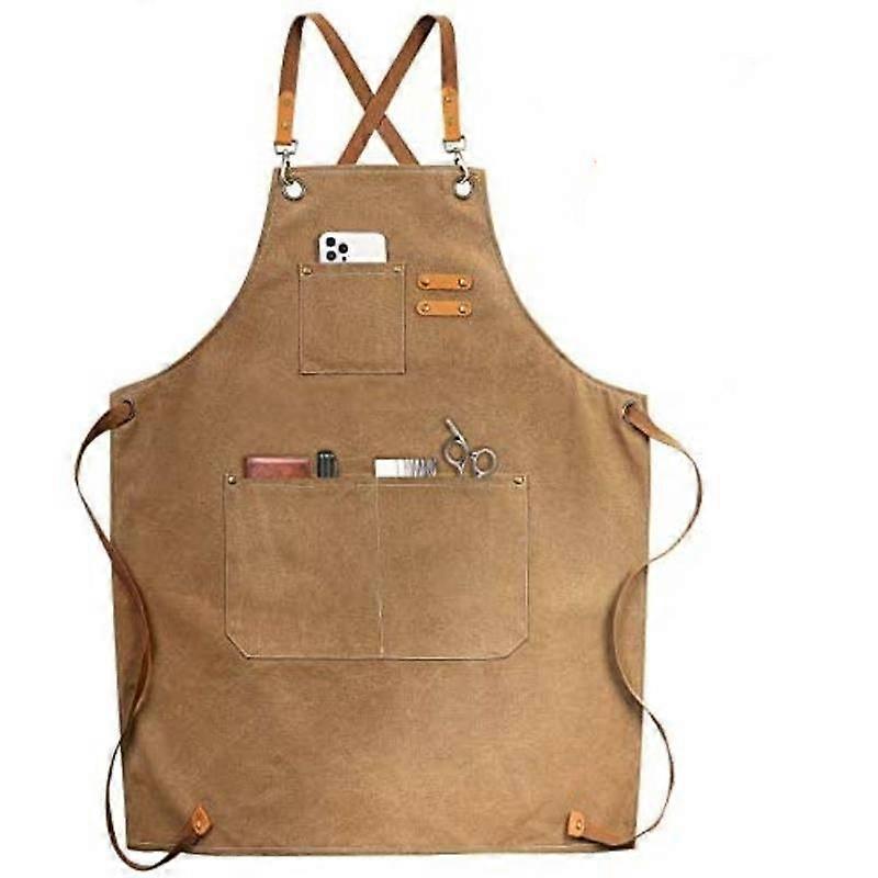 Chef Apron, Cotton Canvas Cross Back Apron with Pockets for Women and Men,Adjustable Strap and Large Pockets Apron,Kitchen Cooking Baking Bib Apron