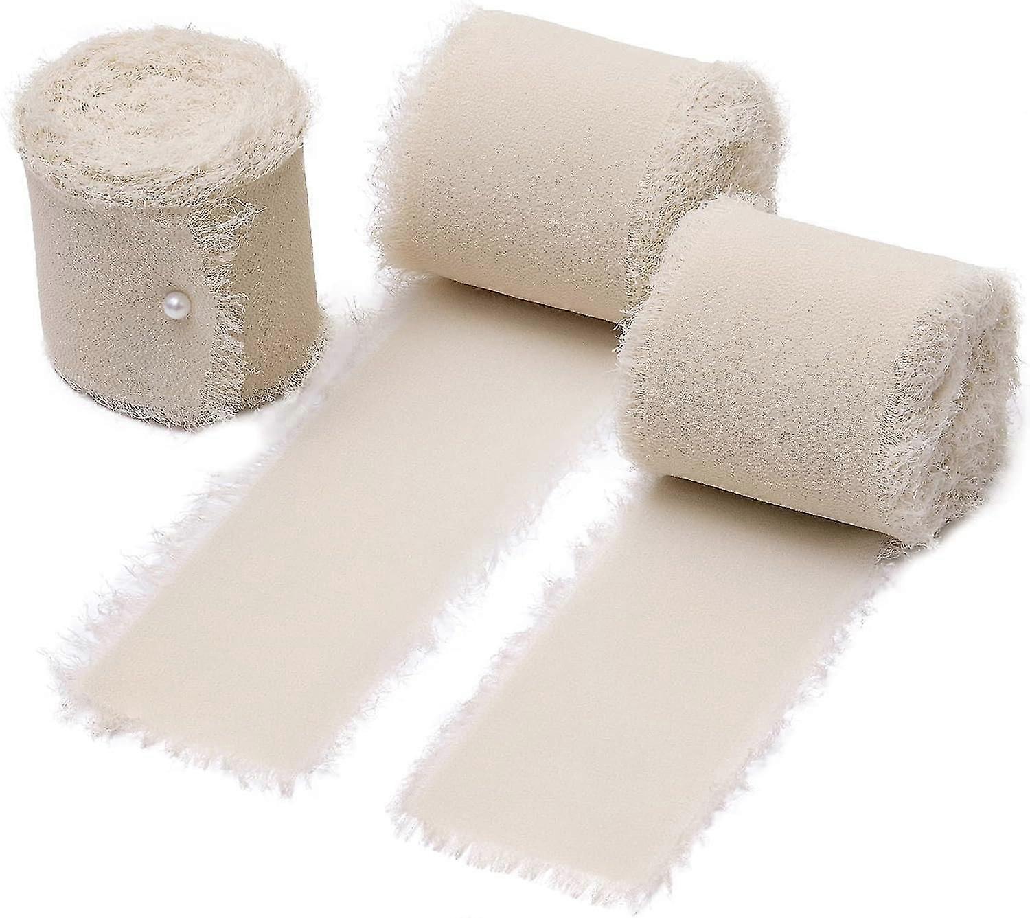 3 rullar 2 "x7yd Fringe Chiffon Ribbon för blombukett, Handgjorda Bourgogne Ribbon för gåva