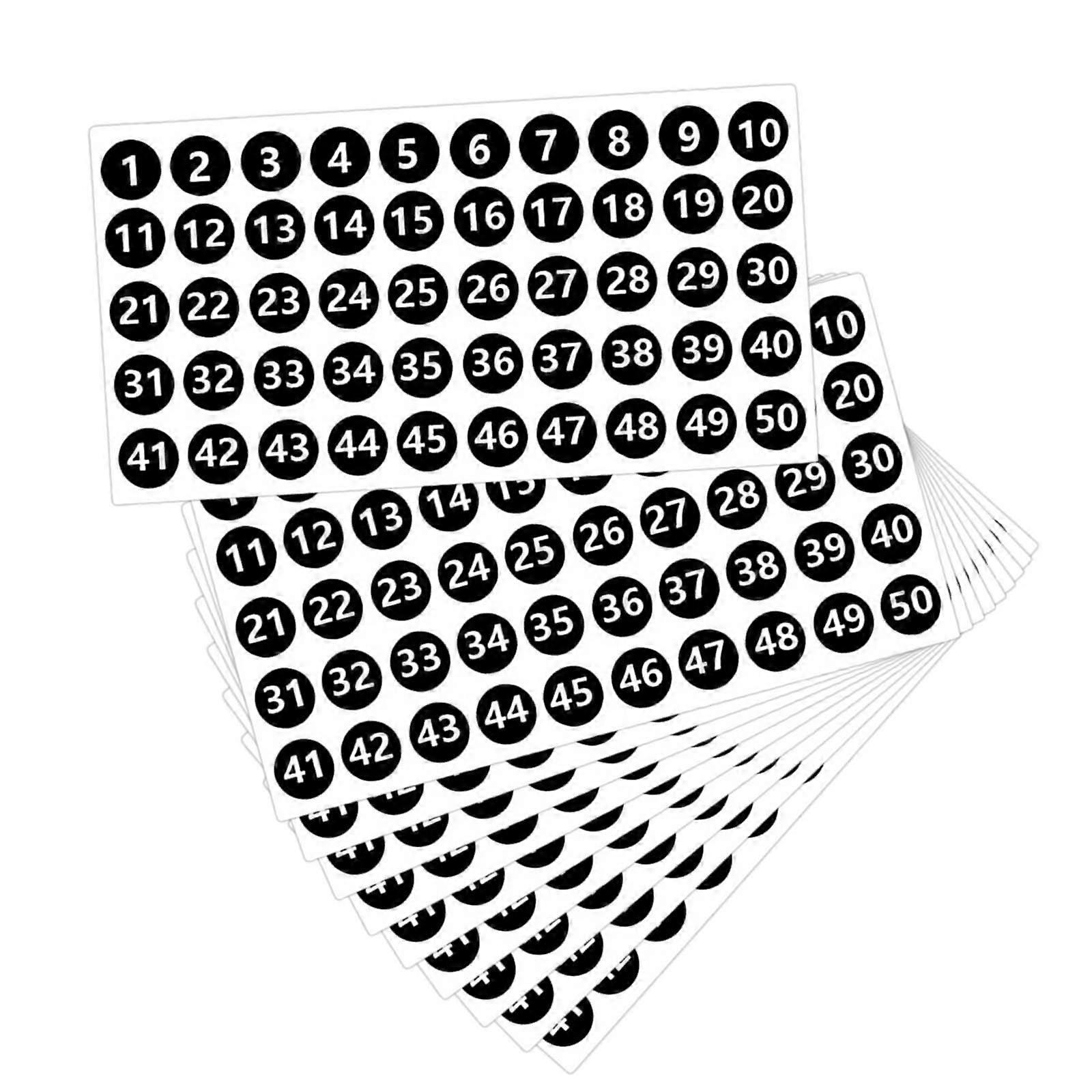 Number Stickers Labels 10 Sheets 1 to 50 Consecutive Decals for Sorting Sports