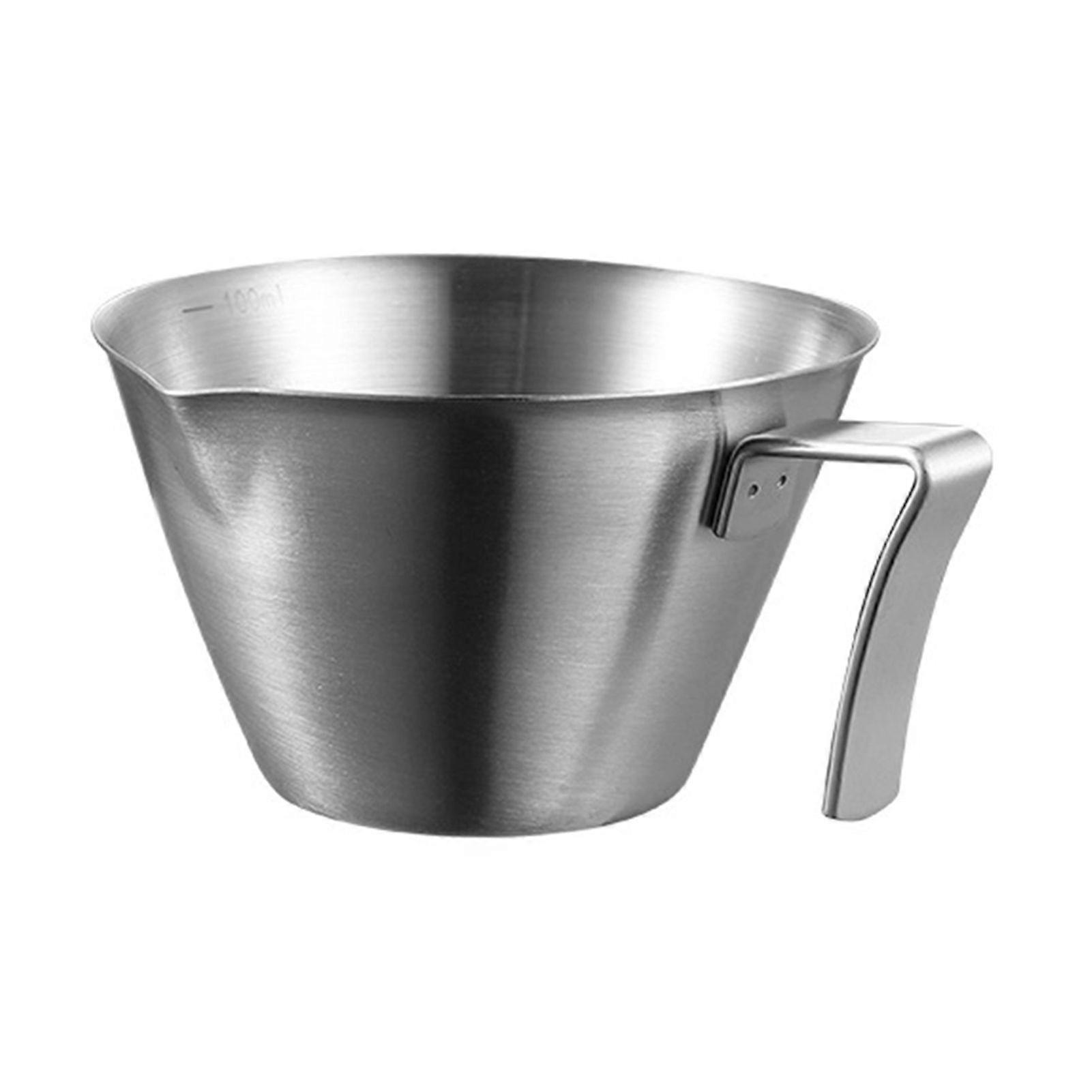 Espresso Measuring Cups 100ml Stainless Steel Coffee Cup with Curved Handle V-Shaped Spout Coffee Brewing Pitcher for Espresso Machine Milk Cup
