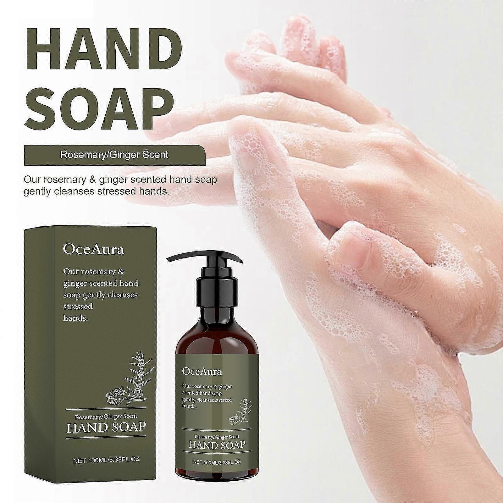 Rosemary & Ginger Hand Soap, Moisturizing Liquid Hand Soap, for soft and clean hands, silicone and paraben free with natural ingredients, vegan