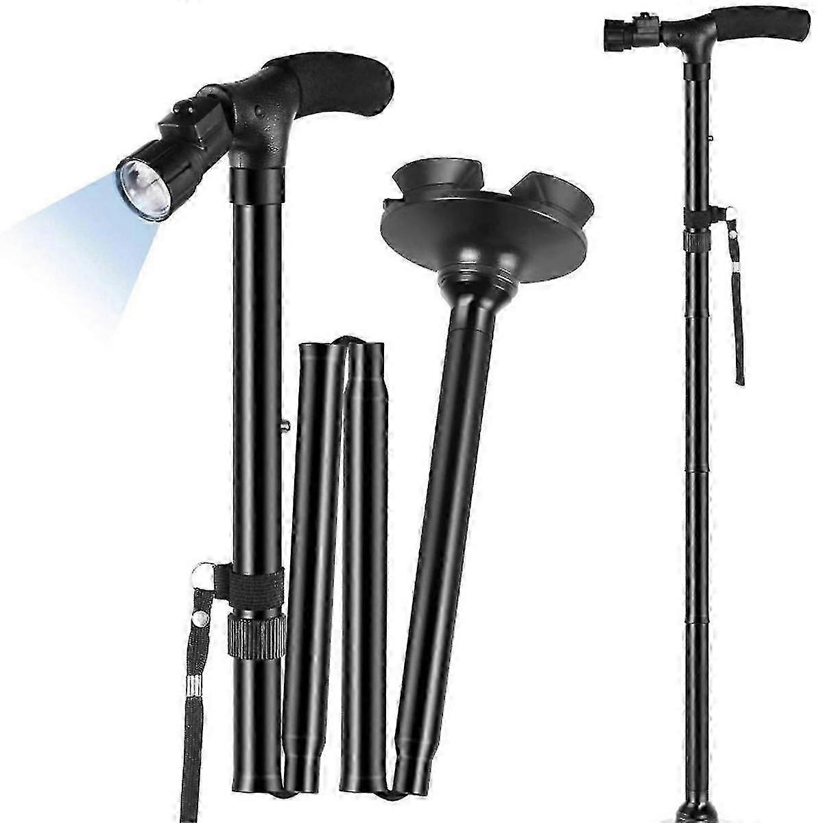 Folding Cane With Led Light Foldable Walking Stick Anti-slip Disability Aluminium Cane Torch Adjustable Portable Emergency Lamp