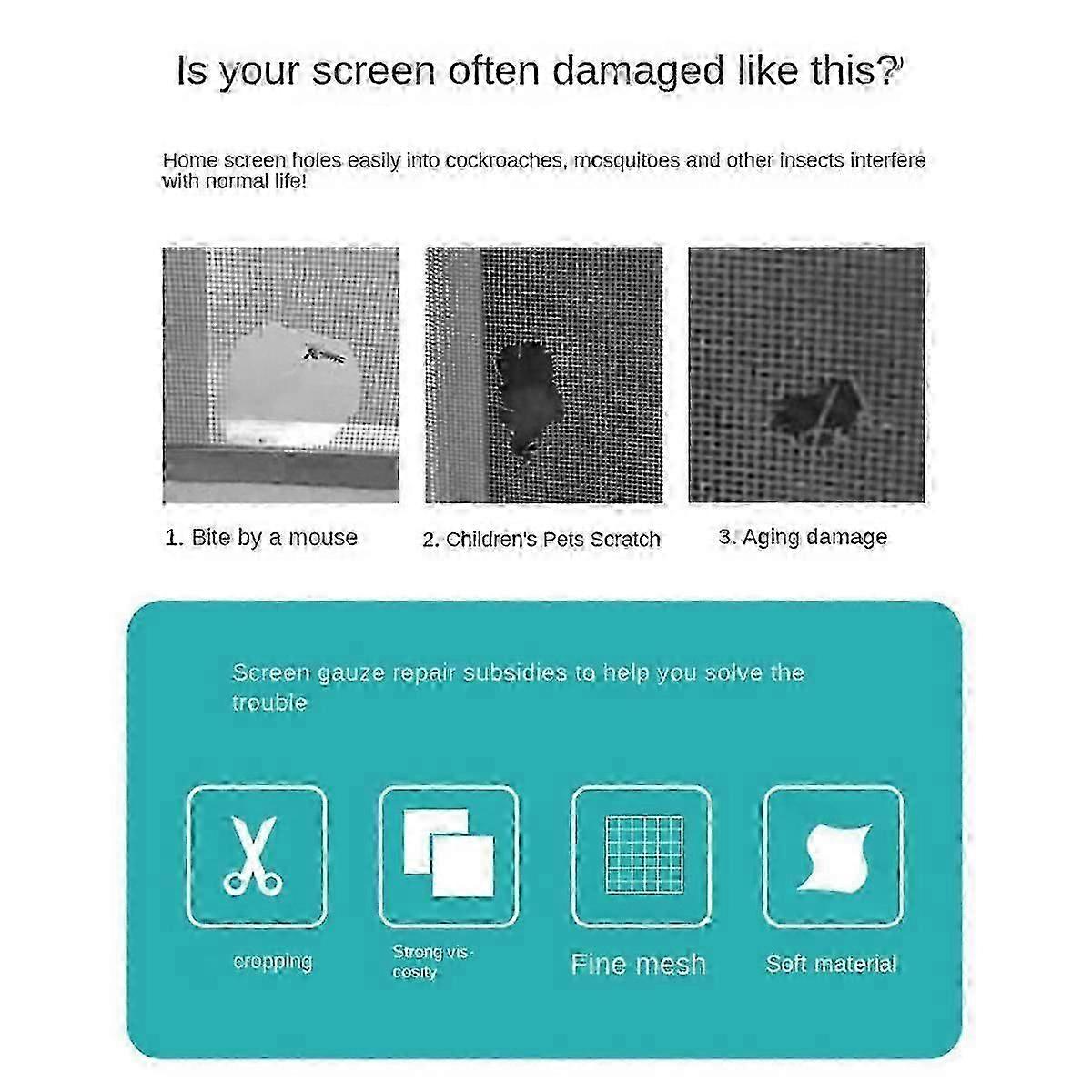 Screen Window Repair Patch Door Curtain Mosquito Net Mesh Patch Self-Adhesive Hole Patch White