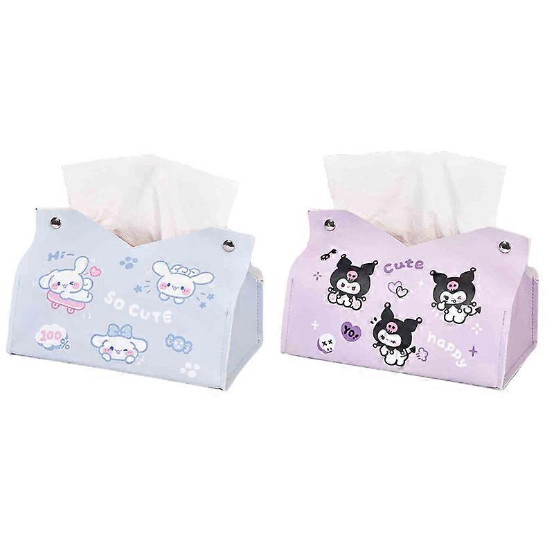 Sanrio Kuromi فتاة القلب Cinnamoroll صندوق المناديل الكرتون مجموعة القط المناديل مربع بو الجلود غرفة نوم غرفة المعيشة صناديق تخزين السيارات