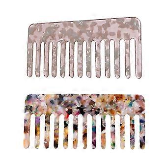 Pente Condicionador Desembaraçante, Material de Qualidade Acetato Plástico, 2Pcs Tamanho Pequeno Padrão de Casco de Tartaruga Pentes de Cabelo de Dentes Largos para Mulheres