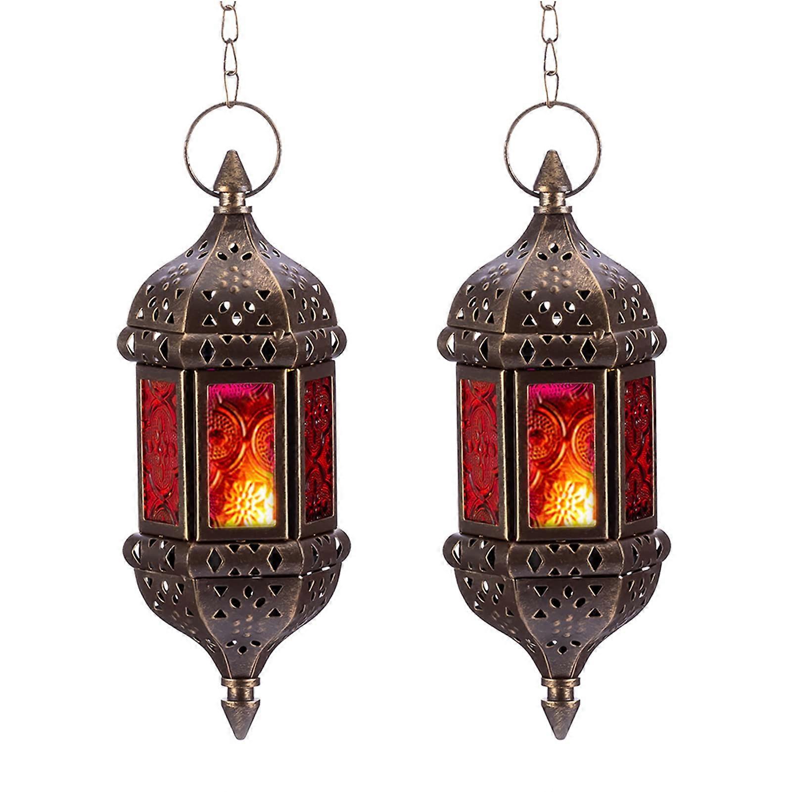 2 Pcs Hanging Hexagon Decorative Moroccan Candle Lantern Holders Handmade for Gift